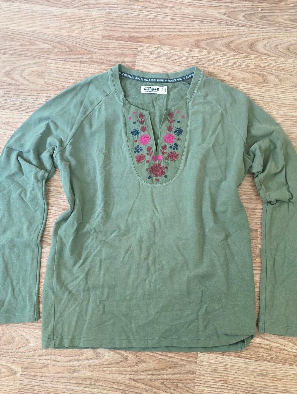 Maloja Top Womens Medium Green Floral Embroidered Popover Outdoor Hiking